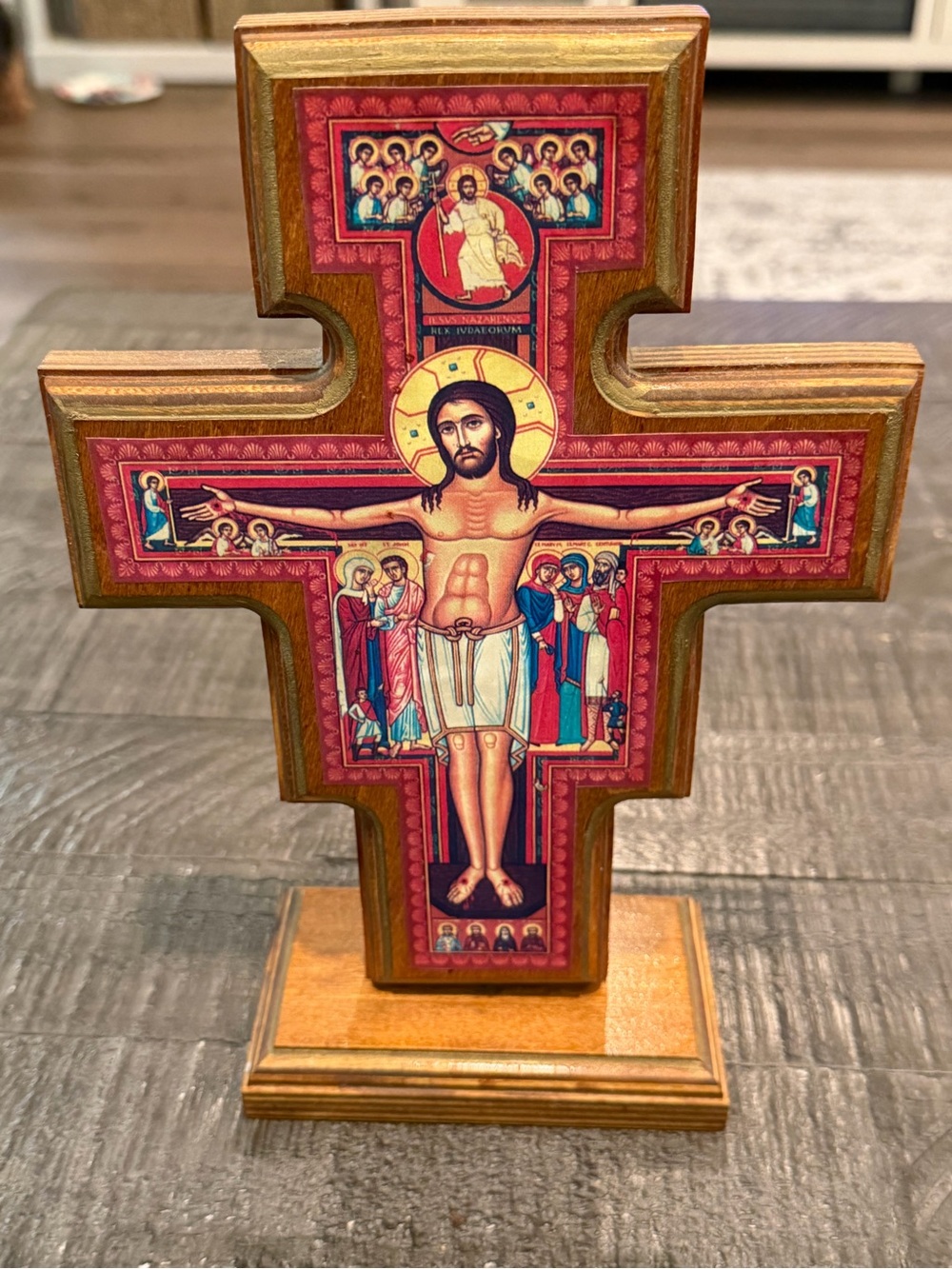 San Damiano Cross Crucifix Wood Tabletop Stand St Francis Assisi Catholic 10”